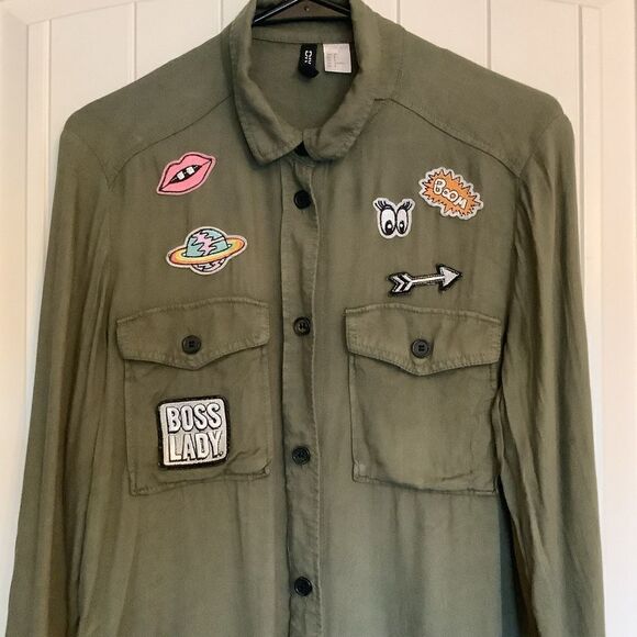 Divided “Boss Lady” Army Green Button Down. - Picture 2 of 6